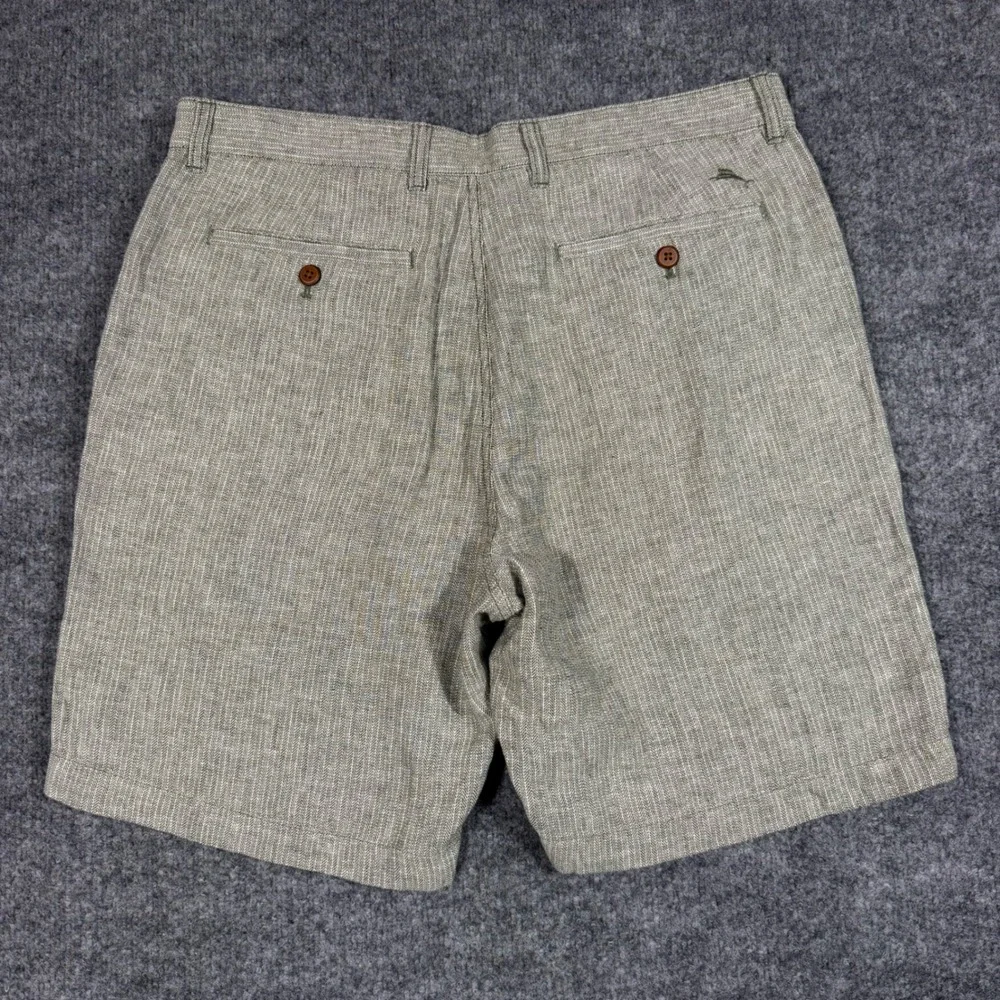 Tommy Bahama Shorts Herringbone Men 36(Fit 34x8.5) Green Linen Cotton Blend NWOT